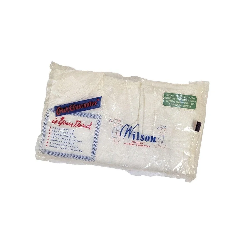 Vintage 50s Wilson Infant Gown NIP Knitted Cotton Drawstring Bottom Baby Layette
